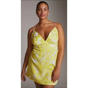 NWT Maeve Anthropologie Yellow White Strappy Lace Mini Dress 14
